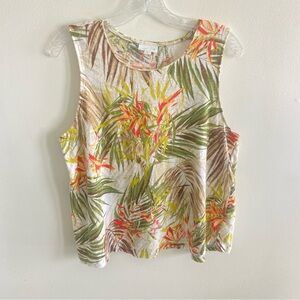 3/$25 J JILL Love Linen Sleeveless Tropical Print Blouse 100% Lightweight XL